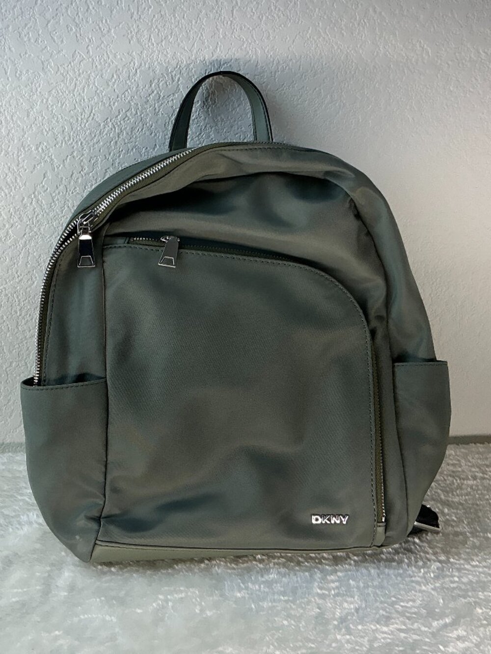 DKNY Olive Green Nylon Backpack Zip Front Pocket